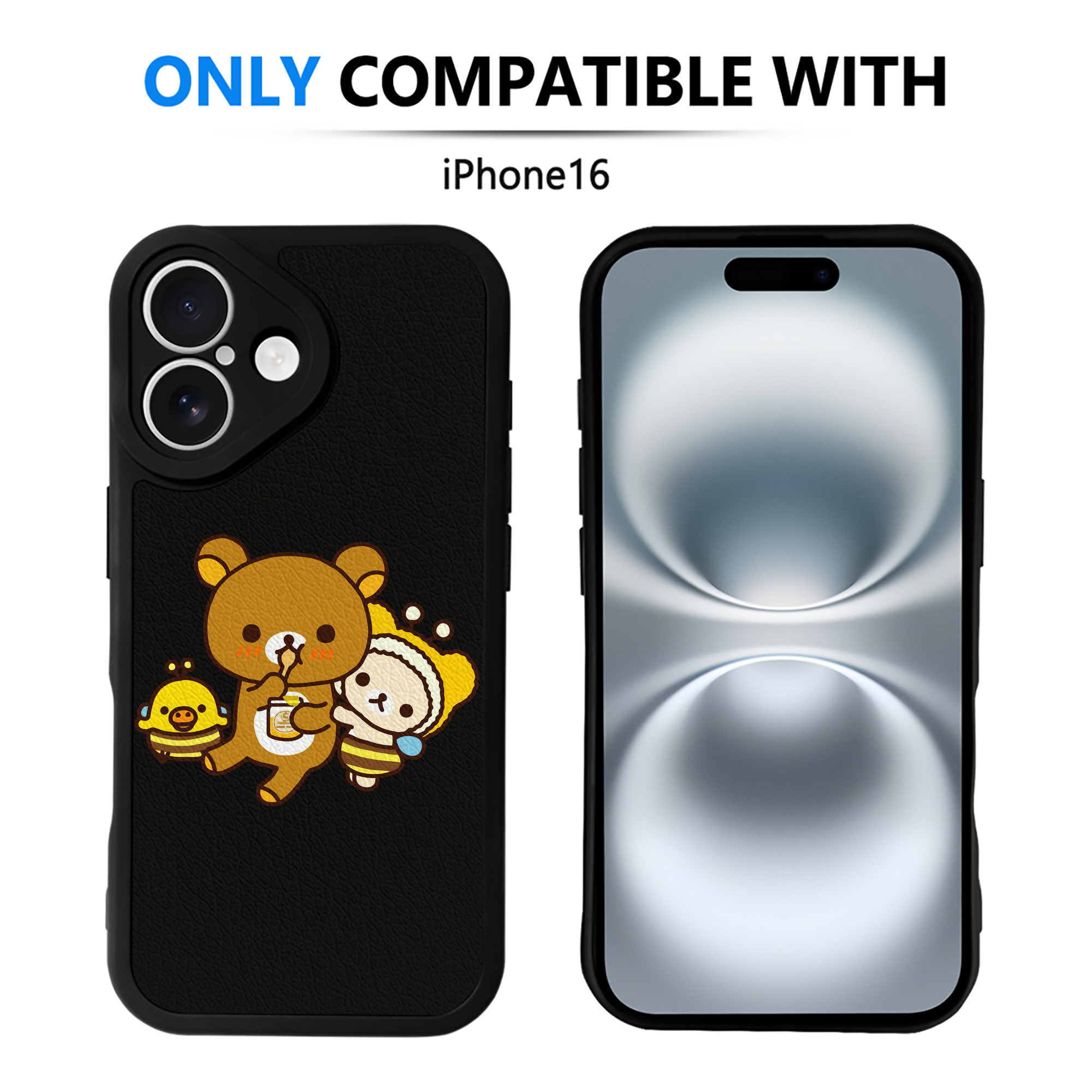 （画像用） リラックマ リラックマ キイロイトリ Rilakkuma Korilakkuma Kiiroitori 【iPhone 16シリーズ対応】シリコンスマホケース（レザー調） 材質：シリコン